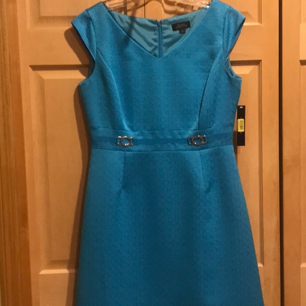 Tahari Bright Turquoise Blue Midi Dress